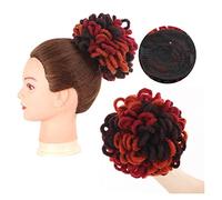 Human Hair Messy Buns Synthetic DreadLock Afro Puff Hair Bun Chignon Drawstring Ponytail Faux Locs Clip In Pony Tail Hairpieces Hair Extensions for Black Women Bun Hair Piece(350-99J-BUG)
