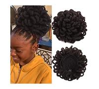 Human Hair Messy Buns Synthetic Dreadlocks Afro Puff Drawstring Ponytail Hair Chignon Nu Locs Braids Buns Hairpiece Clip in Hair Extensions for Black Women (BLACK BROWN)