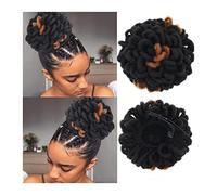 Human Hair Messy Buns Synthetic Dreadlocks Bun Afro Puff Drawstring Ponytail Hair Chignon Nu Locs Braids Buns Hairpiece Clip in Hair Extensions for Black Women Bun Hair Piece(1B-27)