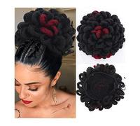 Human Hair Messy Buns Synthetic Dreadlocks Bun Afro Puff Drawstring Ponytail Hair Chignon Nu Locs Braids Buns Hairpiece Clip in Hair Extensions for Black Women Bun Hair Piece(1B-BUG)