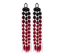 Human Hair Ponytail, 1pc Lantern Bubble Ponytail Extension 20 Inches Bubble Ponytail Twisted Braid With Elastic Band For Women Pony Tails Hair Extensions(Black+red)