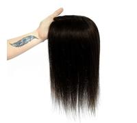 Human Hair Topper for Women,Breathable Base with 3 Non-Slip Clips, 12x13 cm Hairpieces with Bangs(Natural Black,10inch 25 cm)