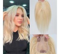 Human Hair Topper for Women, Gold Real Remy Hair 130% Density No Bangs Clip in Straight Hair Pieces for Thinning Hair(#613)