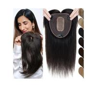 Human Hair Topper for Women Natural Look Straight Hair Topper 12x13cm Breathable Silk Base Clip In Brazilian Remy Hair Pieces Increase Hair Volume(30CM,Medium Brown)
