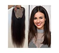 Human Hair Topper with Baby Hair, 6"x6" Silky Straight Silk Base Hair Topper 8-22" Darkest Brown European Virgin Human Hair Pieces for Women(12 inches)