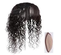 Human Hair Toppers for Women, Curly Wavy 5.1X5.5" Middle Part Silk Base Clip in Top Hair Pieces with Bangs(Black,Hair 40cm)