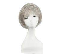Human Hair Toppers for Women Short Bob Hair with Bangs 10" Side Part Hairpieces for Women with Thin Hair 6.5" × 6.5" Base Womans Hair Topper(Gray)