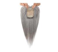 Human Hair Toppers with Bangs for Women, 10 Inch Clip in Hairpiece for ThinningHair,3.5'' x 2.5'' Silk Base(Light gray)