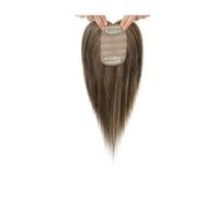 Human Hair Toppers with Bangs for Women, 10 Inch Clip in Hairpiece for ThinningHair,3.5'' x 2.5'' Silk Base(Brown with highlight)