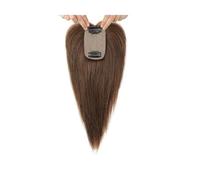 Human Hair Toppers with Bangs for Women, 10 Inch Clip in Hairpiece for ThinningHair,3.5'' x 2.5'' Silk Base(Brown)