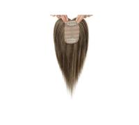 Human Hair Toppers with Bangs for Women with ThinningHair, 10 Inch Clip in Hairpiece,5 x 9 cm Silk Base(Brown with highlight)