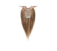 Human Hair Toppers with Bangs for Women with ThinningHair, 10 Inch Clip in Hairpiece,5 x 9 cm Silk Base(Light Brown highlight)