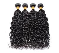 Human Hair Water Wave Human Hair Bundles With 4x4 Transparent HD Lace Frontal Brazilian Extensions Weave 3 Bundles With Closure for Women Hair Extensions(24 24 24 with 20)