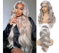 Human Hair Wig 13x4 Grey Lace Front Human Hair Wig Body Wave 180% HD Density Transparent with Baby Hair Natural Hairline Wigs