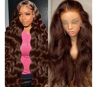 Human Hair Wig 13x6 Chocolate Brown Lace Front Transparent HD Body Wave Pre Drawn Front Wig Glueless Human Hair Wig 33x15.2
