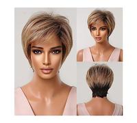 Human Hair Wig Cosplay Layered Wig Heat Resistant Brown Pixie Cut Synthetic Wigs for Women Short Straight Red Brown Highlights Wig with Bangs (Lc2020-11)