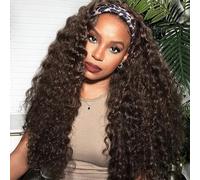 Human Hair Wig with Headband Deep Wave Half Wig Glueless Lace Front Wigs with Headband Brazilian Human Hair Wigs with Headband Curly Hair