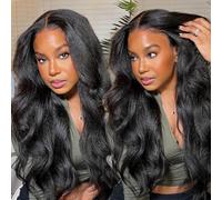 Human Hair Wig Yaki Straight Glueless Wigs for Black Women Human Hair Pre Cut Wear and Go Glueless Wig 4X4 HD Lace Front Wig 180% Density 26 Inch.