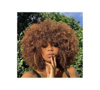 Human Hair Wigs 70s Short Afro Wig for Black Women Short Kinky Curly Glueless wig with Bangs for Daily Cosplay Party(Dark brown+light brown)