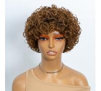 Human Hair Wigs for Black Women Short Bob Side Part Wigs with Bangs Curly Water Wave Wig Glueless Wig (TT1B/30, Short)