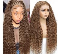 Human Hair Wigs for Women 13x6 Chocolate Brown Deep Wave Lace Frontal Wig Human Hair Pre Plucked with Baby Hair Chocolate Brown 34 Inch
