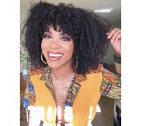 Human Hair Wigs For Women Curly Wig With Bang 200% Density 100% Human Hair With Fringe Wigs For Black Women Afro Kinky Curly Glueless None Lace Afro Hair Wig 12inch
