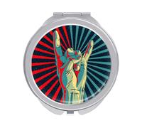 Human Hand Rock and Roll Sign on Sunshine Lights Folding Make Up Mirror, Compact 2X/1X Magnification Mirror, Women Portable Travel Makeup Mirror 2.4 x 2.4 inch