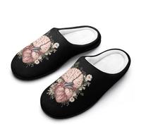 Human Heart And Brain Flowers Mens Slipper Slip On Winter Warm House Slippers Shoes Indoor Outdoor