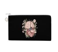 Human Heart and Brain Flowers Portable Canvas Coin Purse Fashion Pencil Case Travel Makeup Bag