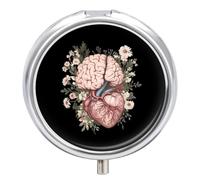 Human Heart and Brain Flowers Round Pill Box Organiser 3 Compartment Portable Medicine Case