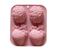 Human Heart Brain Mold - 3D Silicone Cake Molds | 4-Cavity Heart Brain Halloween Organ Shape Candy Mold for Chocolate Soap Clay Resin Muffin Pudding Party Decor