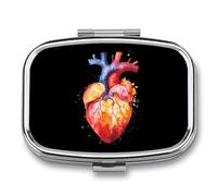 Human Heart Colorful Travel Pill Organizer Small Square Metal Portable Medicine Case Box for Purse Pocket