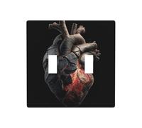 Human Heart Dark Black Stone Double Gang Toggle Light Cover Wall Plate Switch Decor Standard Size - 11.4x11.4cm