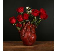 Human Heart Organ Shape Vase Creepy Halloween Home Desk Flowers Pot Decor, Medium Size 6.2" x 4.2", Red
