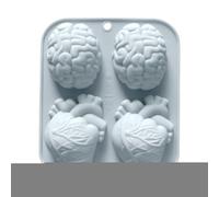 Human Heart Silicone Mold, 4 Cavity 3D Brain Mold, Handmade Craft Tool, Non Stick Flexible Design, Ideal for Halloween, Soap, Clay, Jelly, Chocolate, Muffin, Pudding, Resin, 6.42 x 5.08 x 1.26 inches