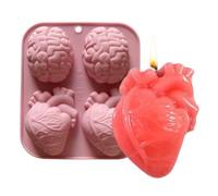 Human Heart Silicone Mold, 4-Cavity 3D Brain Mold, Non-Stick Craft Molding Tool, Durable Creative Shape Maker for Soap Crafting, Clay Modeling, Jelly Desserts, Chocolate Treats, Pudding Muffins