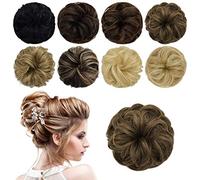 Human Messy Bun Scrunchie Tousled Updo Pieces Light Brown Chignon Hairpiece Wavy Curly Short Ponytail Extension Real Bun