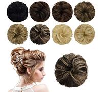 Human Messy Bun Scrunchie Tousled Updo Pieces Light Brown Chignon Hairpiece Wavy Curly Short Ponytail Extension Real Bun