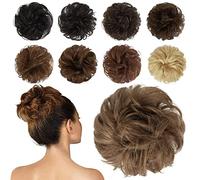Human Messy Buns,100% Human Bun Piece Real Extension Wavy Curly Scrunchies Tousled Updo Chignon Hairpieces for Women Girls,Light Blonde