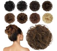 Human Messy Buns,100% Human Bun Piece Real Extension Wavy Curly Scrunchies Tousled Updo Chignon Hairpieces for Women Girls,Light Blonde