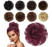 Human Messy Buns,100% Human Bun Piece Real Extension Wavy Curly Scrunchies Tousled Updo Chignon Hairpieces for Women Girls,Light Blonde