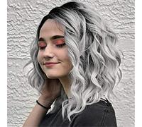 Human net Glueless Short Front Gray Rose Women Wigs Wavy Wig Hair wig 070911