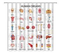 Human Organs Shower Curtain Anatomy Organ Body Complete Chart Structures Life Medical Science Skull Eyes Nose White Fabric Bath Curtains Bathroom Accessories Polyester with Plastic Hooks 70x70 I