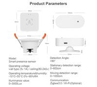 Human Presence Sensor for Home Systems - 5.8 Ghz / 24 Ghz Millimeter Wave Pir Motion Detection Static Breathing Recognition Abs White (5.2 x 2.0 x 2.0 cm)(A)