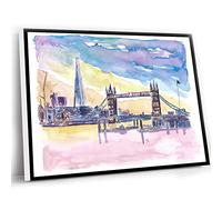 Human Resources Office Decor,Rustic Farmhouse Bathroom Decor,Modern London Uk Sunset With Tower Bridge And Skyscrapers Wall Decoration Edition Fine Art Print Watercolor Prints,12x16 In UnFramed Wall