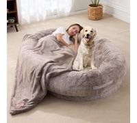 Human-Shaped Dog Bed with Washable Faux Fur and Blanket, Orthopedic Support for Pets, Comfortable Nap Bed for Home Use