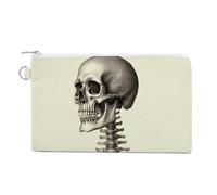Human Skeleton Canvas Coin Purse, Portable Zippered Change Pouch for Women, Small Wallet for Coins Keys Cards Lipstick