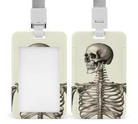 Human Skeleton Id Badge Holder with Lanyard, Clear Vertical Card Protector Waterproof, Breakaway Safety Neck Strap, Heavy Duty Name Tag Holder for Nurse Teacher Officer Staff Women Men