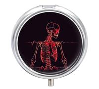 Human Skeleton Lines Pill Box Cute Round Pill Case Portable Medicine Tablet Vitamin Holder Organizer for Purse Pocket