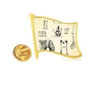 Human Skeleton Lucky Sketch Golden Metal Flag Lapel Pin Badge